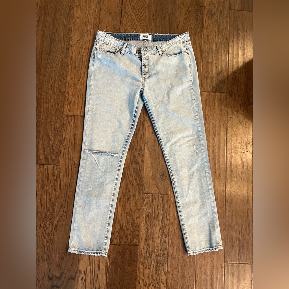 PAIGE Light Blue Distressed Skinny Jeans
